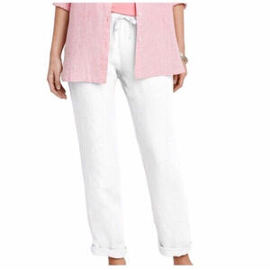J Jill Women's White Mid Rise Love Linen Pull On Drawstring Pants Size XS
